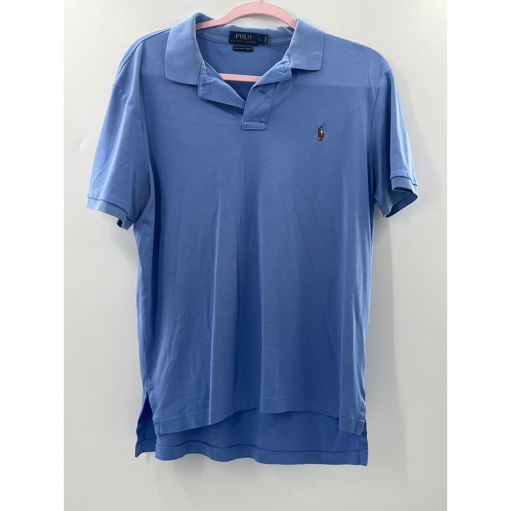 Polo Ralph Lauren Mens Blue Pima Soft Touch Cotton Short Sleeve Polo‎ Shirt L